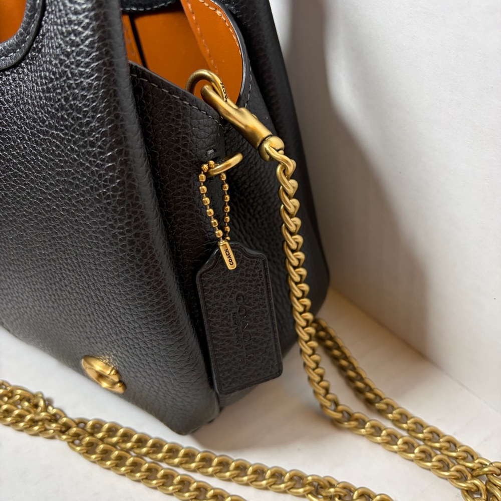 Coach Lana 19 Mini Brass/Black Pebble Leather Crossbody Bag - Picture 2 of 7